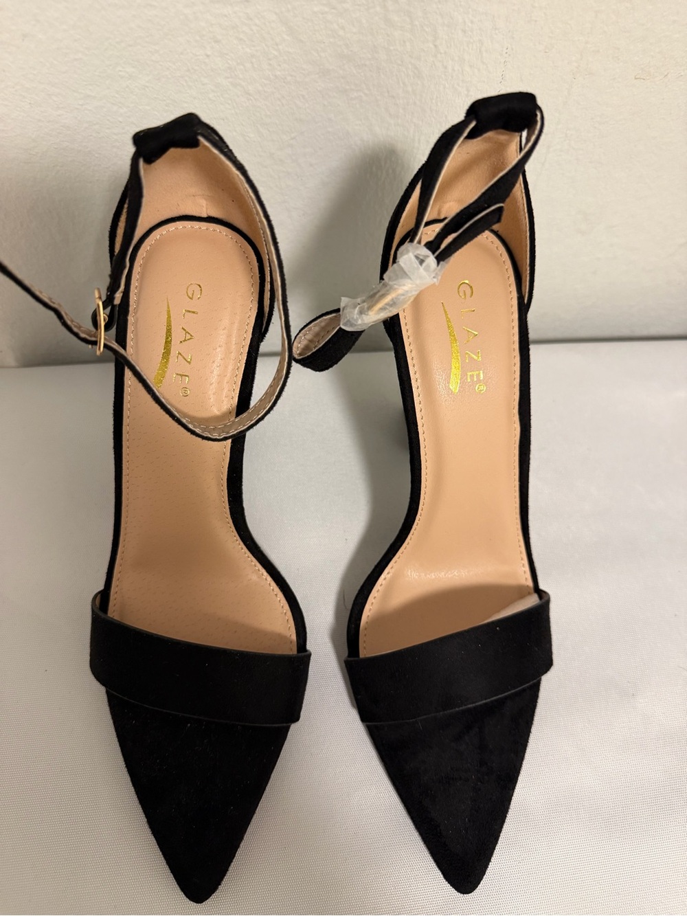 Glaze Black Pointed Toe Ankle-Strap Heels
